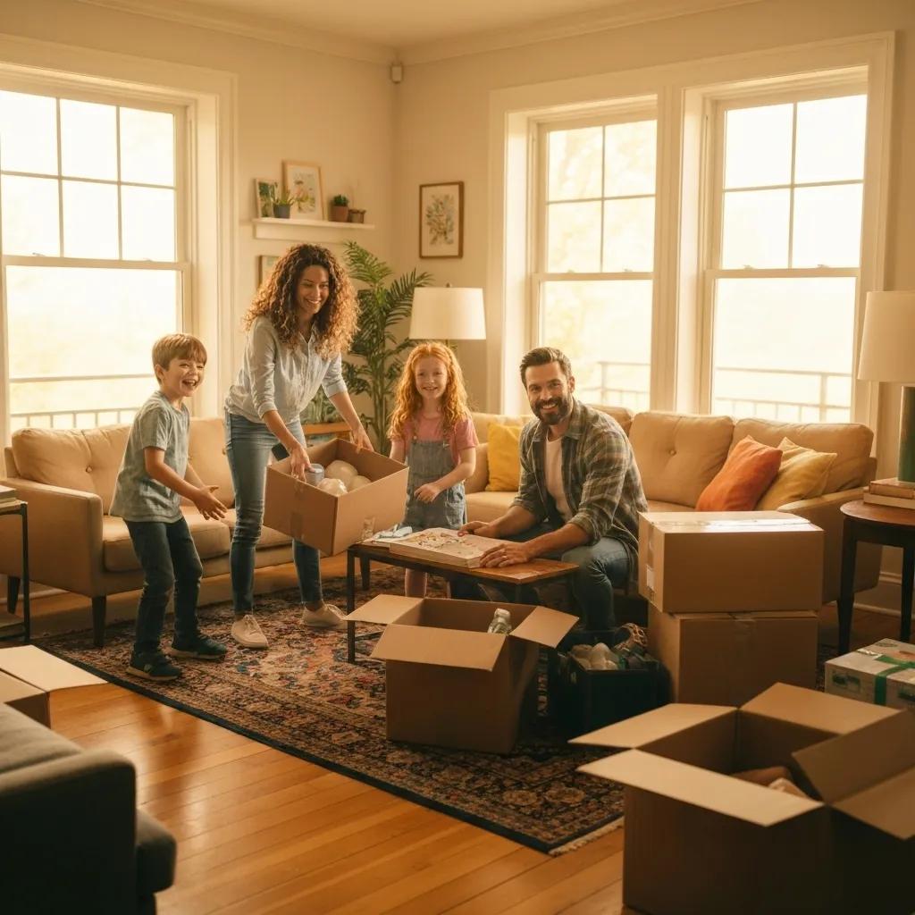 Family packing for a stress-free local move in Raleigh, NC, showcasing a warm and cheerful atmosphere