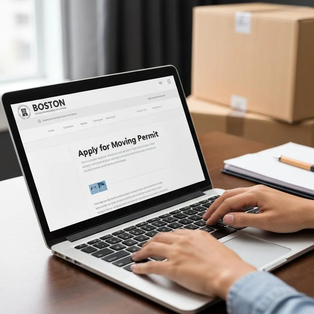 A person applying for a moving permit online in Boston, illustrating the process for urgent moves