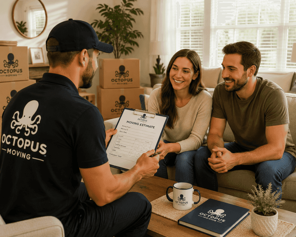 Customer receiving moving estimate consultation