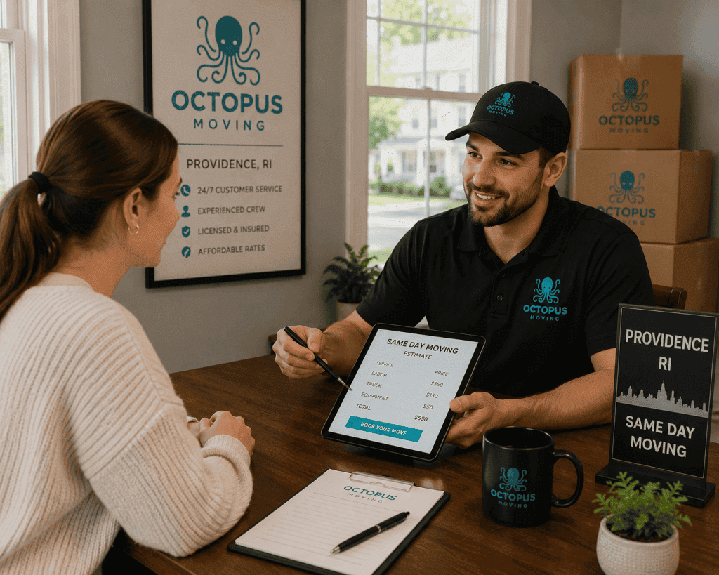 Customer speaking with a moving coordinator before a same day relocation