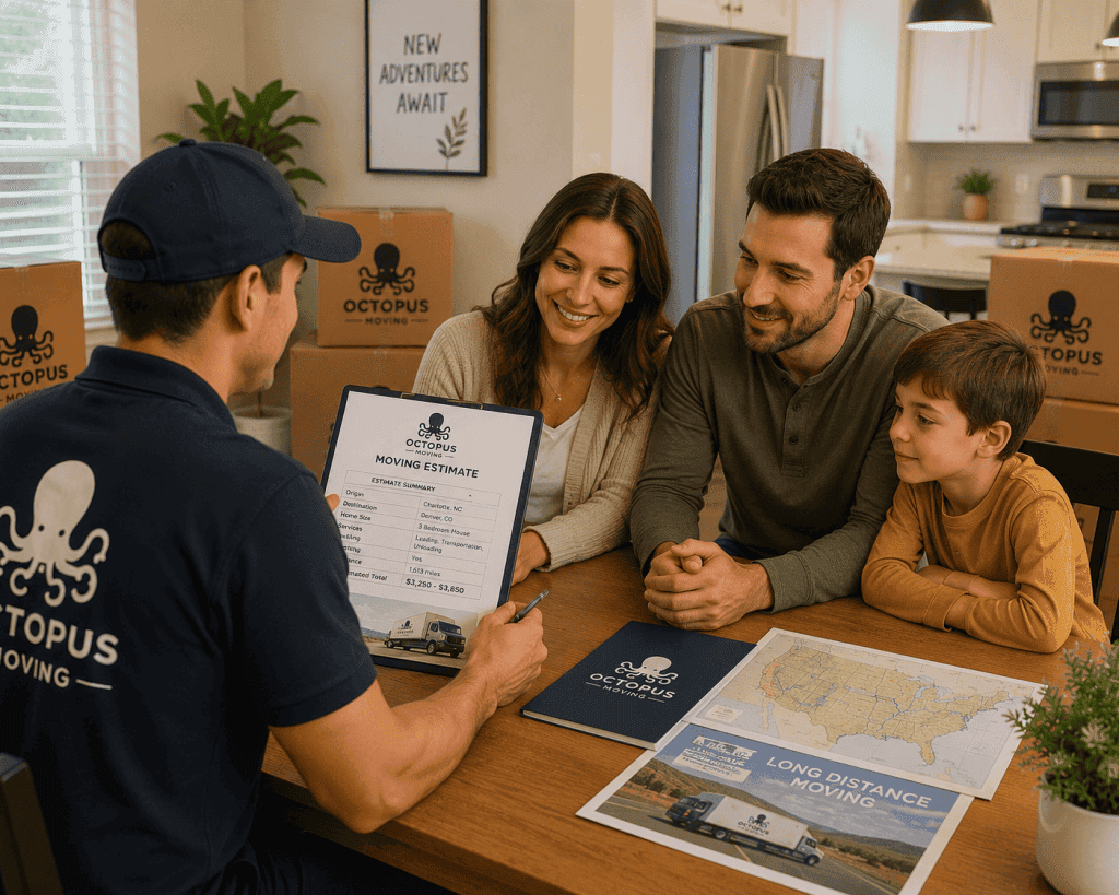 Family receiving a long distance moving estimate