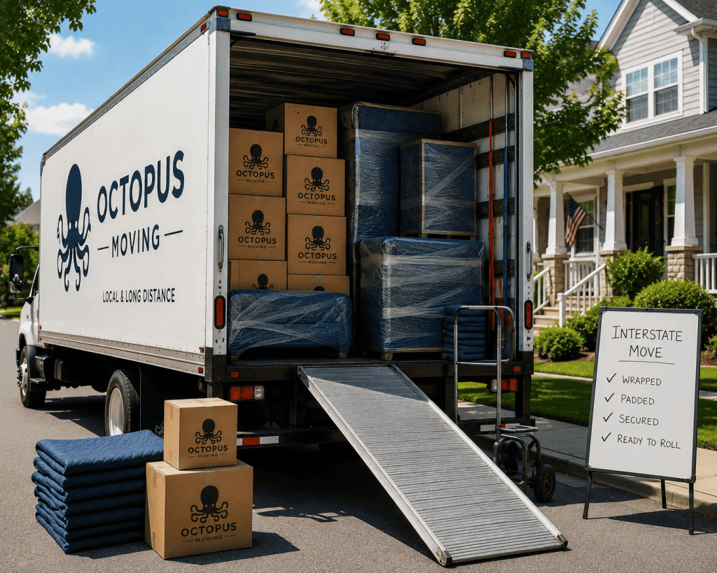 Moving truck prepared for interstate transportation