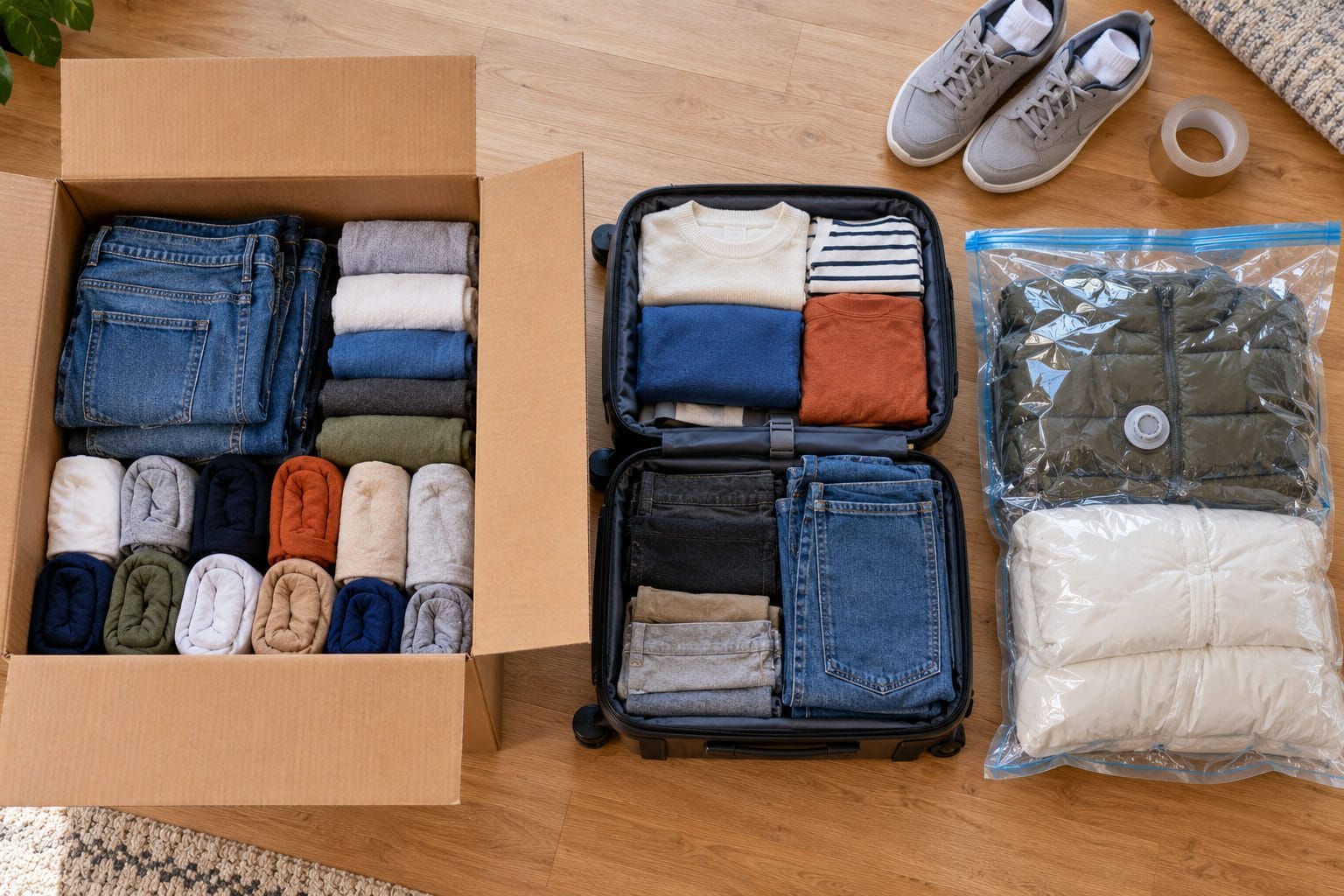 best way to pack clothes boxes suitcases vacuum bags