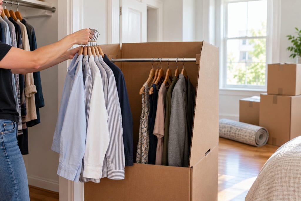 how to pack clothes for moving wardrobe box
