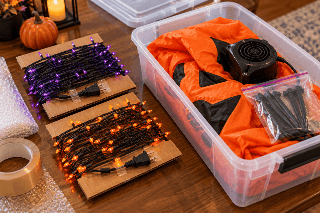 how to store halloween decorations lights